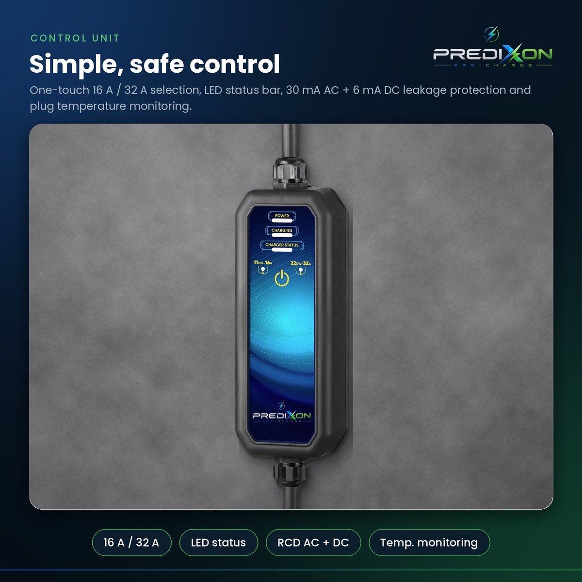 Control unit with LED status and 16 A / 32 A selection